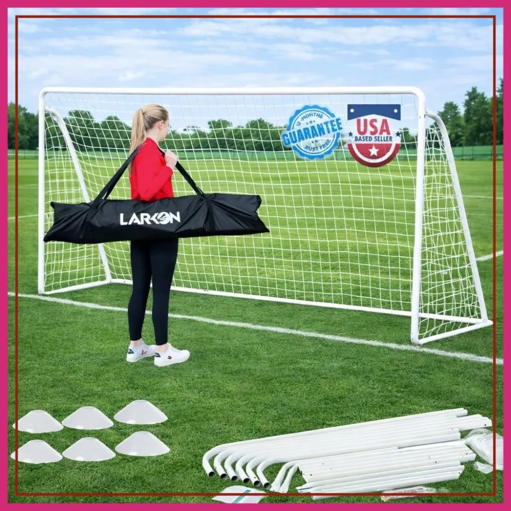 

12x6 Soccer Goal for Backyard Training and Tournament with Net, Cones, Storage Bag, Stakes, Easy Assembly