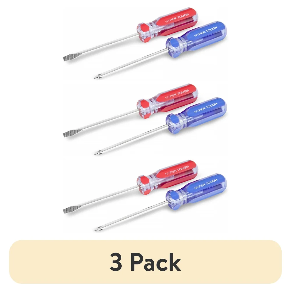 3 Pack Mini Pocket Screwdriver Set 4.5 Inch Acetate Handle Color Coded Rust Resistant Heat Treated Carbon Steel Blades