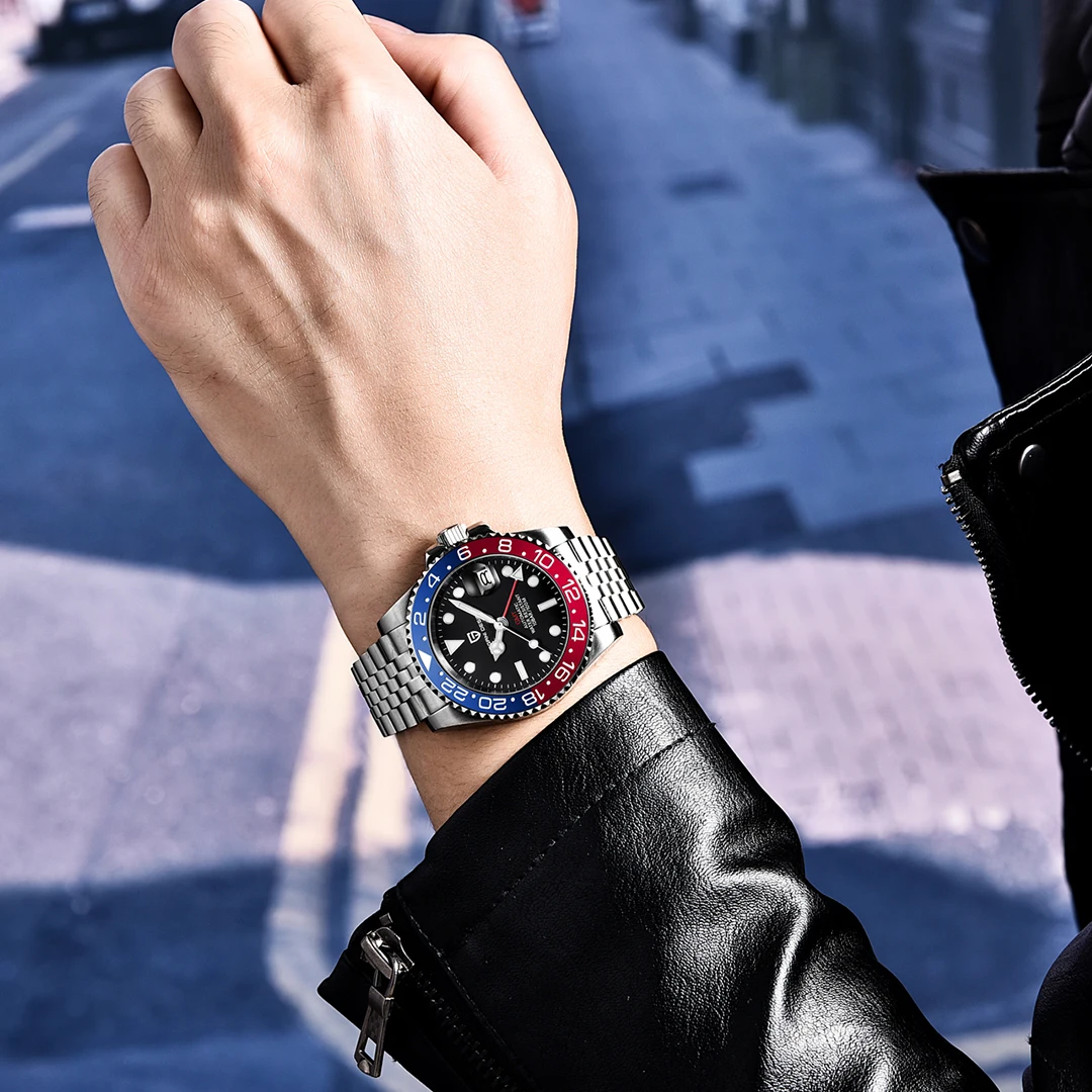 New PAGANI DESIGN GMT Watch Men's Luxury Sapphire Automatic Mechanical Watch 40MM Stainless Steel Waterproof Gift Box Watch