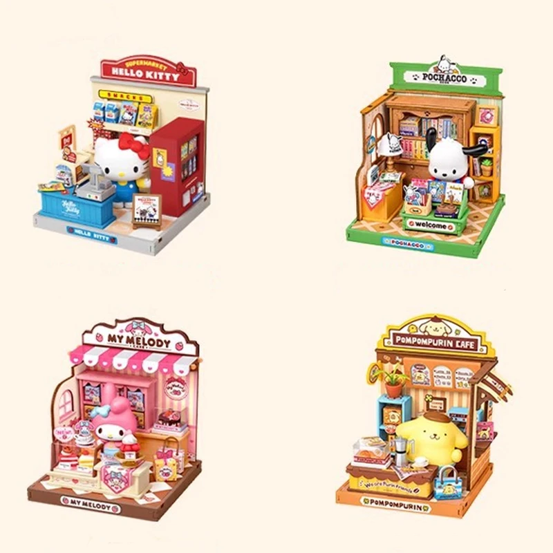 Bouwstenen Sanrio Family Cute Store Manager Series Cafe Cake Shop DIY Klein huis Puzzel Gemonteerd model Kindercadeau