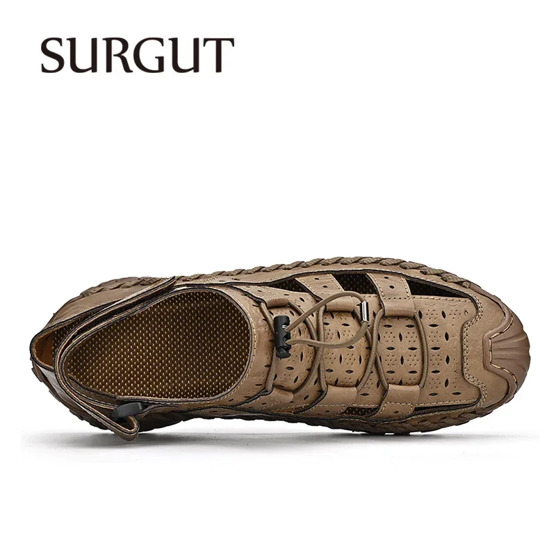 SURGUT Brand Fashion Size 46 Men Casual Sandals Summer Handmade Classic Comfort Soft Men Shoes Walking Footwear Beach Sandals