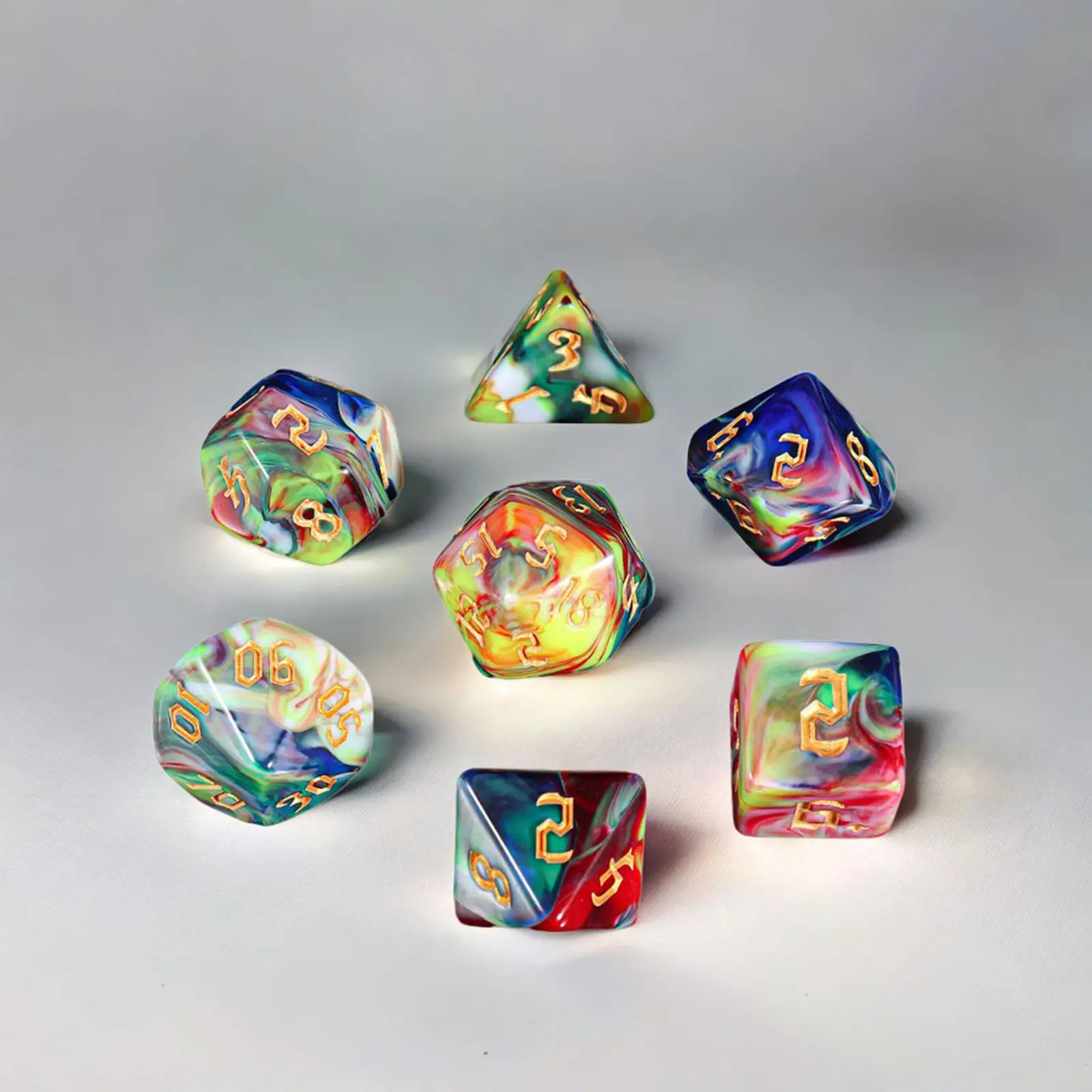 2 × 7 × نردات متعددة الجوانب نردات أكريليك D4-d20 مجموعة نردات متعددة السطوح للعب الأدوار RPG