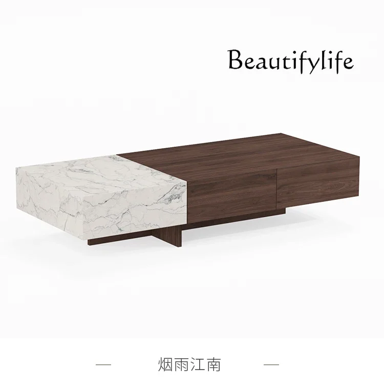 

Italian natural marble coffee table modern simple light luxury living room high-end rectangular furniture combination