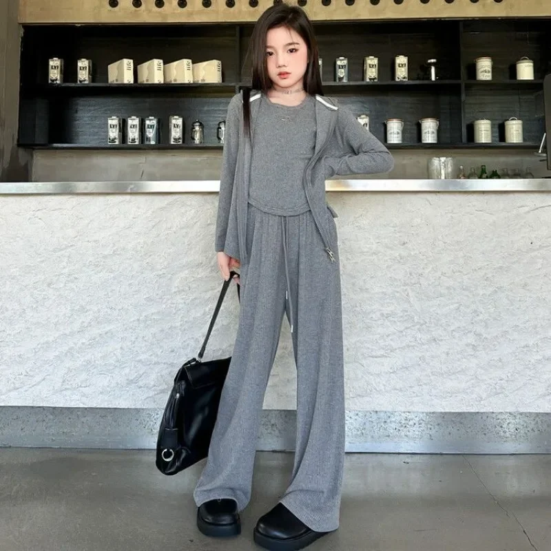 Coat Pants Hoodies Set Top & 3-Piece Solid Color Kids Clothes Girls 8 To 10 Years Girl Winter Clothing Children's Setup Girls'