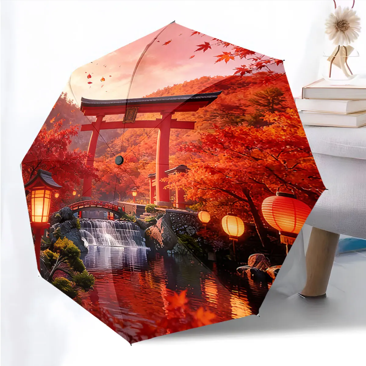 1PC Japanese Landscape on Umbrella Design Print 8 Iron Ribs Folding Umbrella Auto-Open Fashion Sunshade