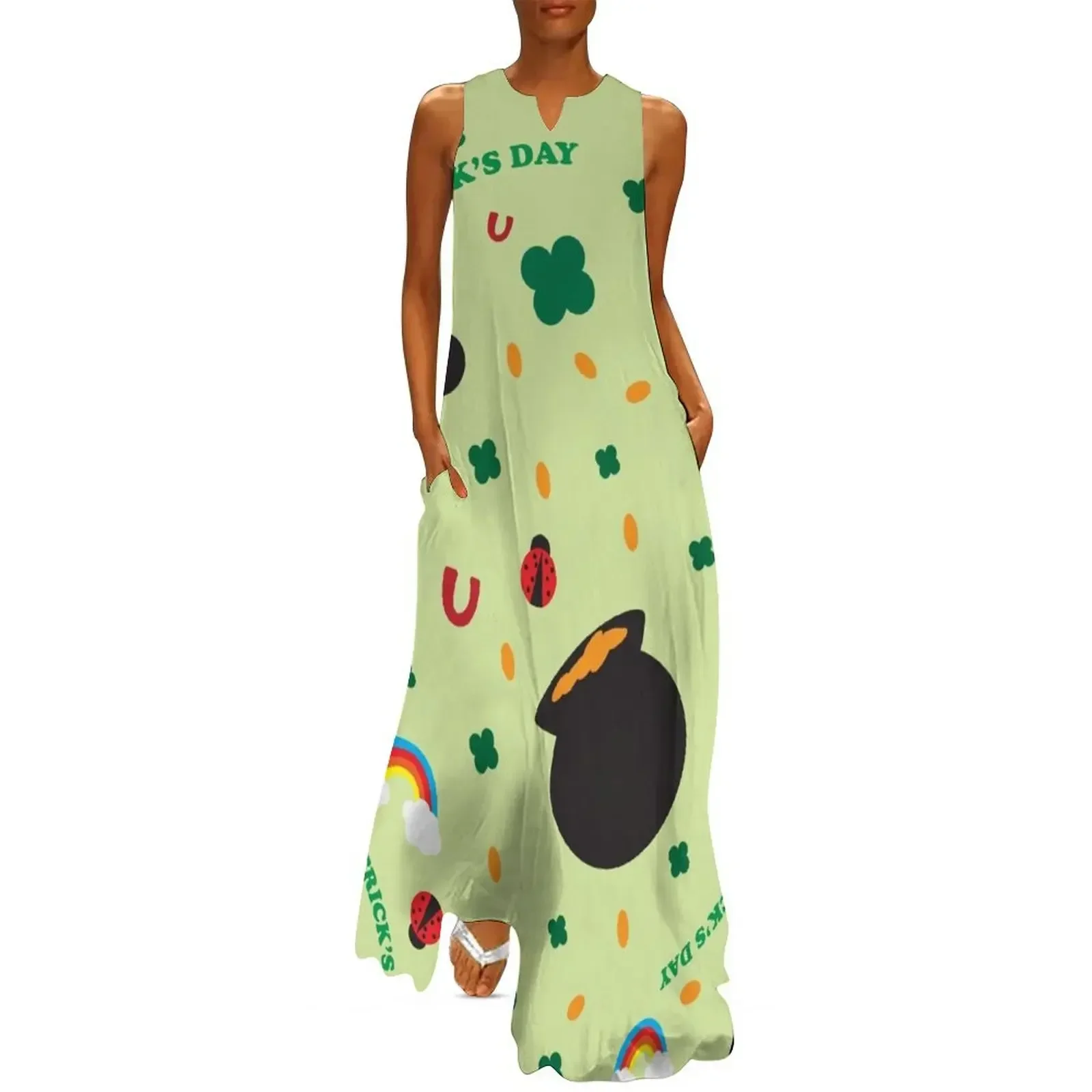 

SW Shamrock Pattern Long Dress Party dresses Women's clothing women's summer dress 2025 Women's evening dress
