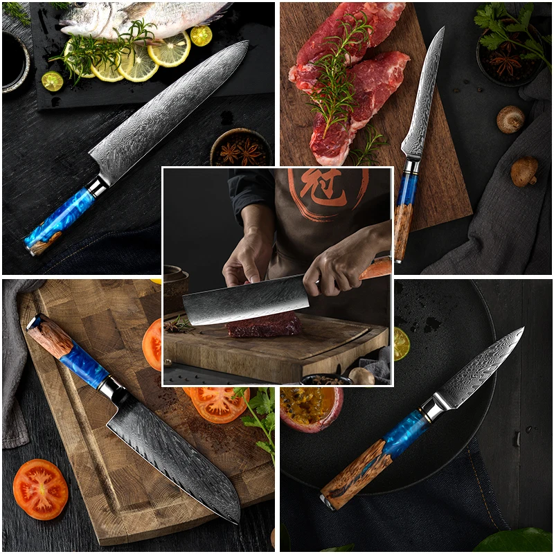 GRANDSHARP Damascus Kitchen Knives VG10 Japanese Steel Chef Santoku Cleaver Bread Boning Utility Paring Knife Cooking Tools Hot