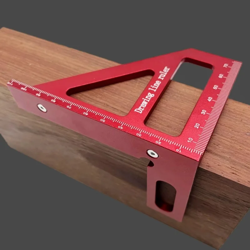 Regla de medición roja de aluminio multiángulo 3D, transportador cuadrado para carpintería de 45/90 grados, línea de dibujo, herramienta de diseño triangular de inglete