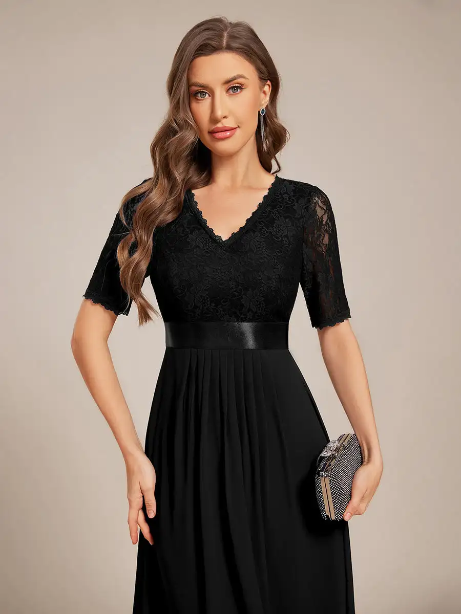 BAZIINGAAA Chiffon Contrast Embroidered Dress - close-up view