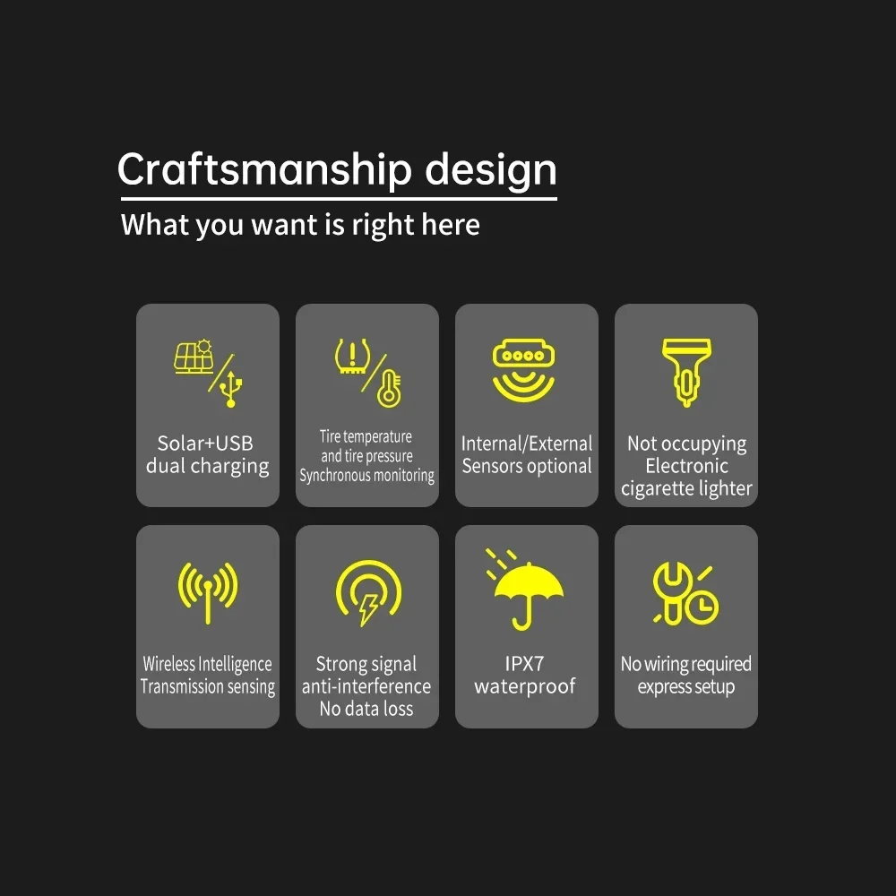 TPMS Lastik Basıncı İzleme Sistemi Araç Güvenlik Alarm Sistemi Renkli Dijital Ekranlı Kablosuz Güneş Enerjili USB ile Çalışan 4 Sensör