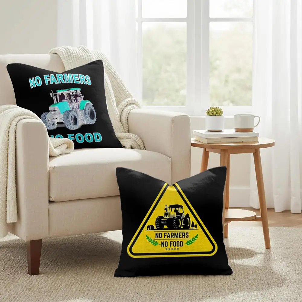 No Farmers No Food Cushion Cover Double-Sided Printed Organic Linen Pillow Cover, Decorative for Sofa Home