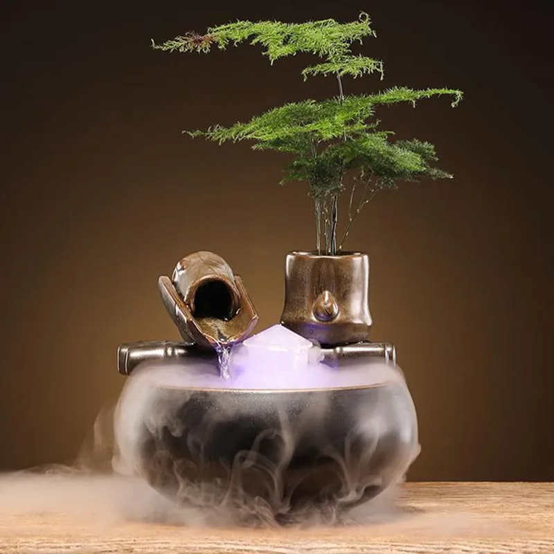 VINRITO Keramik-Katzenbrunnen für den Innenbereich, Zen-Trinkbrunnen für Katzen, Desktop-Wasserfall, Hunde-Wasserbrunnen, Aquarium-Landschaftsdeko, Haustierbrunnen 4