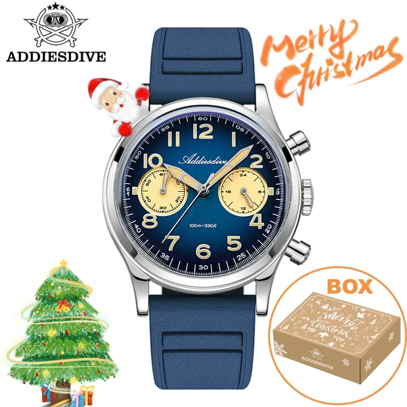 Addiesdive رجل ساعة 10Bar مقاوم للماء AD2516 سوبر مضيئة فقاعة مرآة الزجاج هدية الكريسماس VK64 ساعة كوارتز بكرونوغراف
