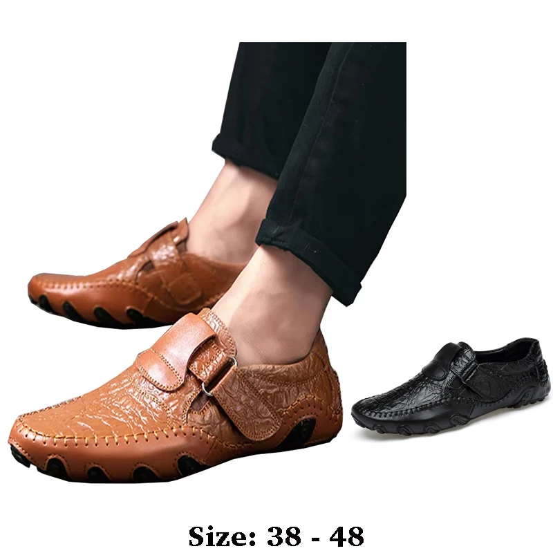 

high quality print leather casual boat shoes for men low cut comfortable 47 48 new 2025 walking big size shoe black brown