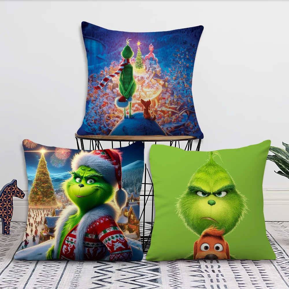 Cartoon G-Grinchs Cute Pillow Case Square Cushion Room Bedroom Headboard Sofa Living Backrest Car Accessories Nap Time