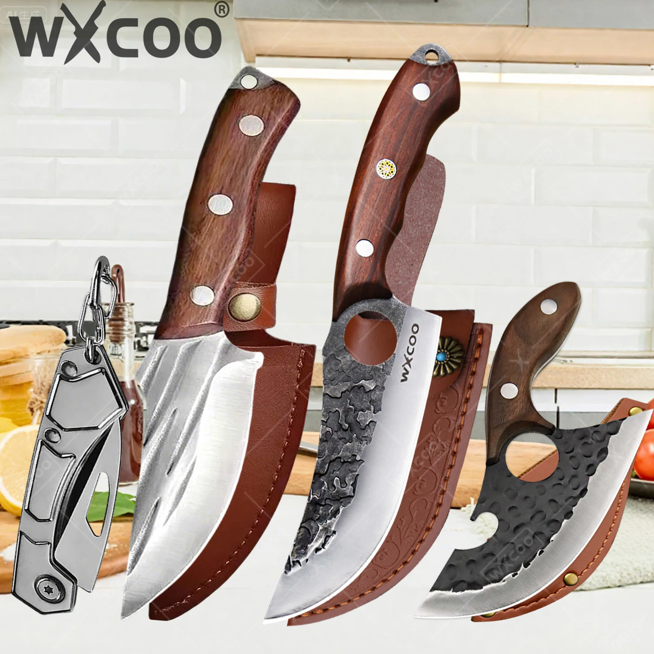 

WXCOO 1~4PCS Forged Boning Knife BBQ Kitchen Meat Knives Sharp Stainless Steel Fruit Vegetable Knife Wooden Handle Cooking Tools