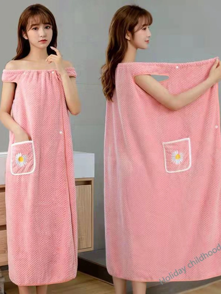 Bath Towel Household Women Wearable Wrap Adults Absorb Water Pure Cotton Dry Hair Skirt Long Style Bathroom Washable Bathrobe