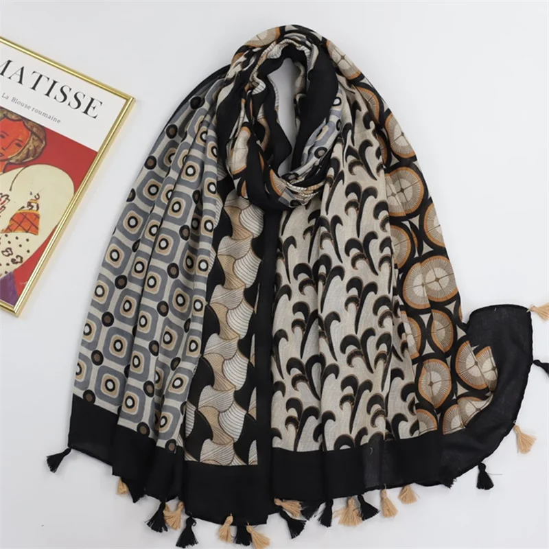 2023 Luxury Brand Cotton Viscose Scarf Women Aztec Floral Patchwork Tassel Shawls and Wraps Echarpe Pashmina Bufandas 180*90Cm