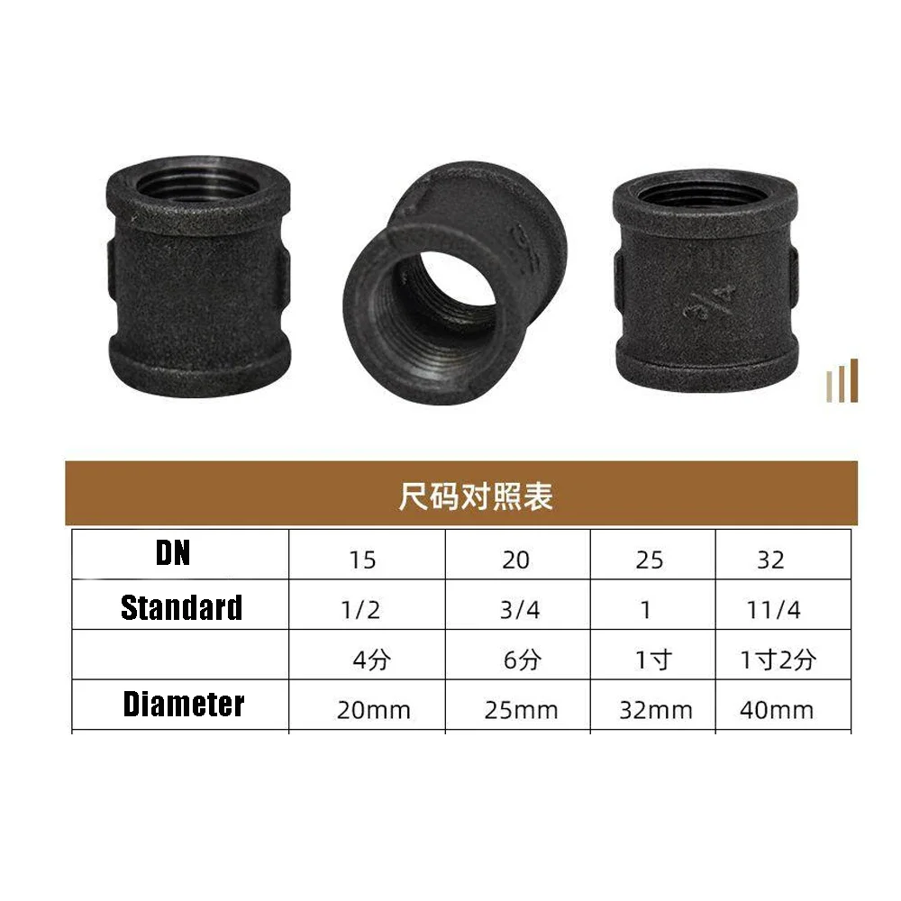 10 Pcs Iron Pipe Fittings Connector Cast Threaded Pipes 1/2'' 3/4'' 1'' Iron Pipe Fittings Antique Loft Style Dark Malleable