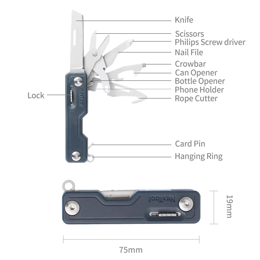 NexTool 10-in-1 Key Knife Mini Folding Pocket Knife Multifunctional EDC Tool Phone Holder Bottle Opener Card Pin Outdoor Tool view 3