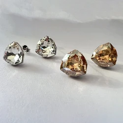Gold Silver Color Triangle Stud Earrings for Women Premium Crystals Classic Fashion Jewelry Charm Piercing Girl Birthday Wedding