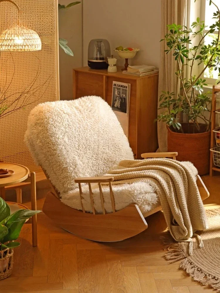 

Solid wood balcony rocking leisure chair lunch break can sleep can lie lazy sofa chair autumn and winter recliner