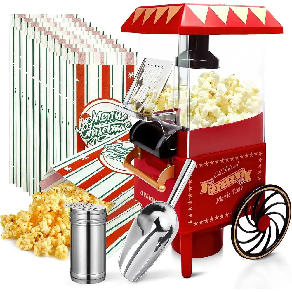 

Portable Home Corn Popper, 10-Cup, Oil-Free, Retro Style, Compact and Cute