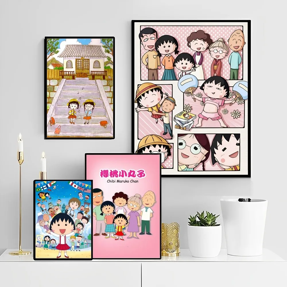 Cartoon Chibi Maruko Chan Movie Sticky Posters Retro Kraft Paper Sticker DIY Room Bar Cafe Aesthetic Art Wall Painting