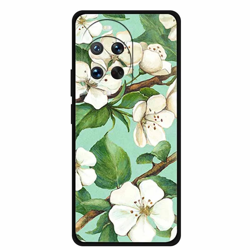 حافظة مزخرفة ثلاثية الأبعاد لهاتف هواوي نوفا 14 الترا 5G حافظة خلفية على شكل زهور حافة سوداء من السيليكون غطاء ناعم لهاتف هواوي نوفا 14 الترا شل