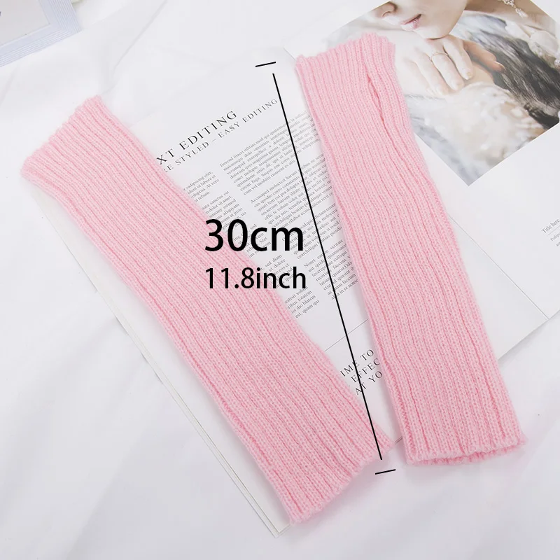 Long Fingerless Gloves Women Mitten Winter Arm Warmer Kawaii Knitted Sleeve Soft Girls Anime Clothes Punk Gothic Lolita Gloves