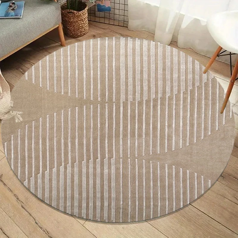 Geometric Striped Round Carpet Living Room Large Rug Beige Modern Area Rugs Bedroom Sofa Chair Floor Mat