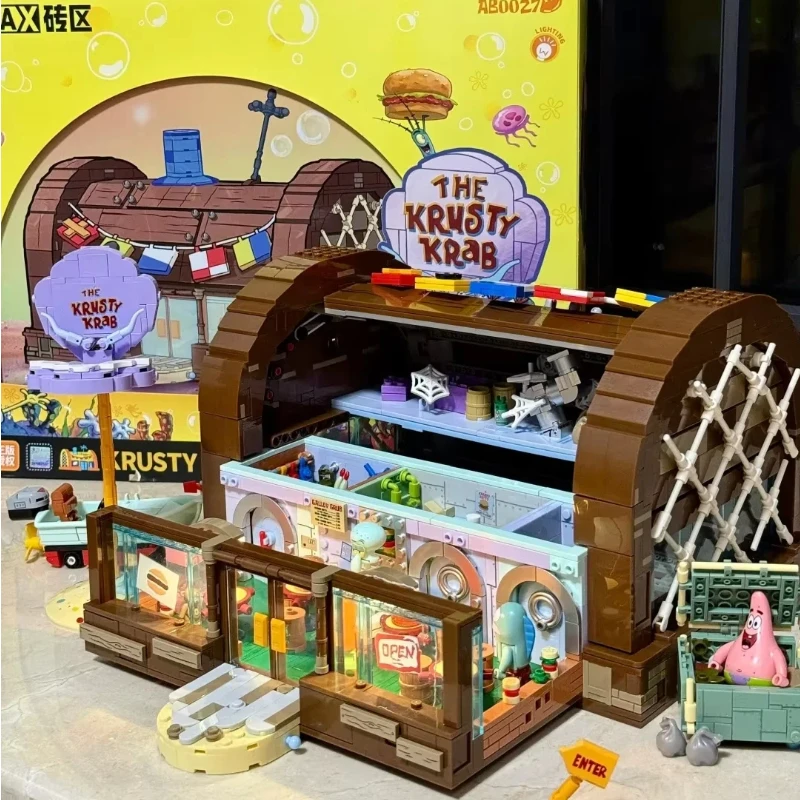 

Area-X Spongebob Krusty Krab Building Blocks Set Interactive Brick Toy Burger Restaurant Model Blind Box Gift for Kids And Fans