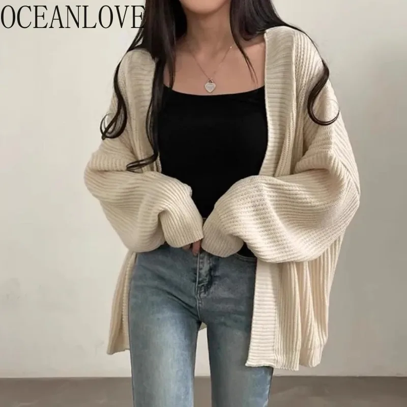 OCEANLOVE Sweet Women Sweaters Solid Autumn Winter Korean Fashion Loose Chic Cardigans Casual Simple Sueteres De Mujer