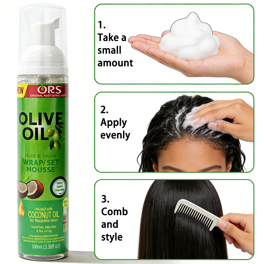 Espuma para Peinar Cabello Rizado de 100 ml, Fijación Fuerte, con Aceite de Oliva, Antiencrespamiento, para Mujeres y Hombres