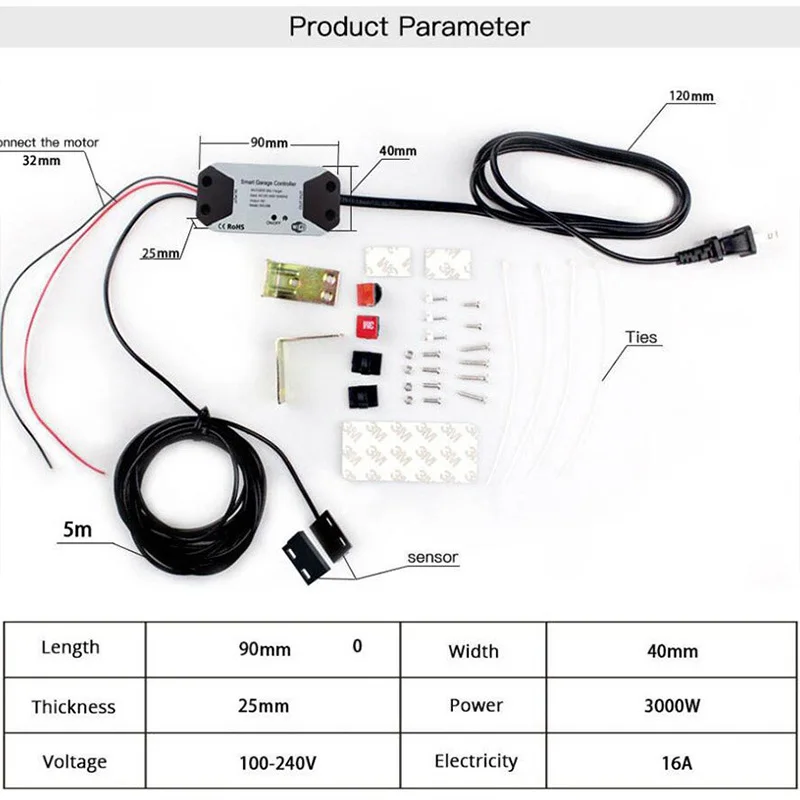 Interruptor wi-fi inteligente, controlador de abertura de porta de garagem, funciona com alexa echo, google home, smartlife/tuya, controle por aplicativo, sem necessidade de hub