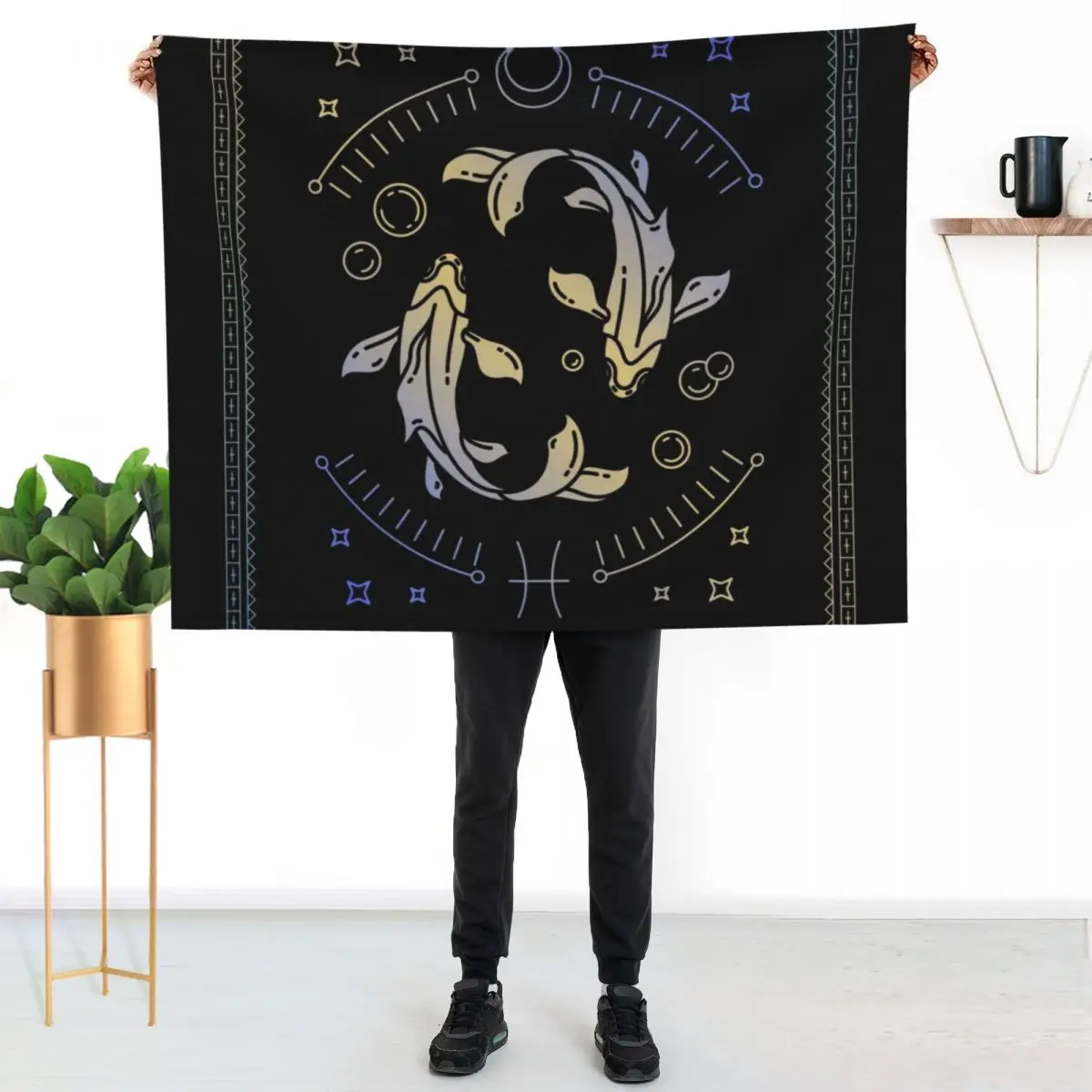 Golden Pisces Design - Age of Pisces - Pisces Gift, Zodiac Astronomy, Phone Case, Shirt, Pisc Throw Blanket Flannel Blankets