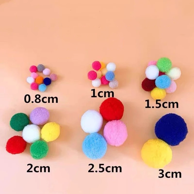 Mixed Color Pompom Balls 8/10/15/20/25/30mm Mini Pom Poms Balls Fuzzy Pompons Balls Black White Green DIY Keychains Decoration