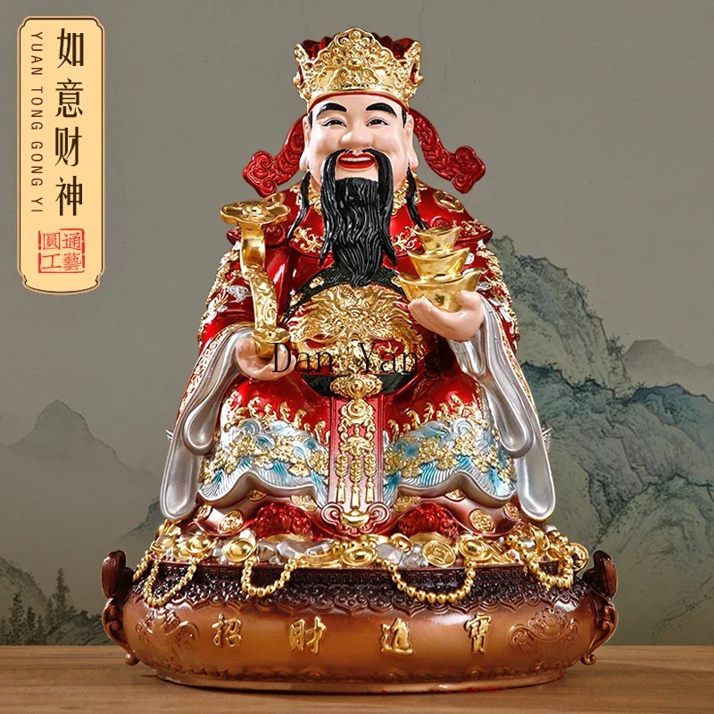 YJ pure copper God of Wealth ornament, home worship God of Wealth statue, store office lucky text God of Wealth Buddha statue