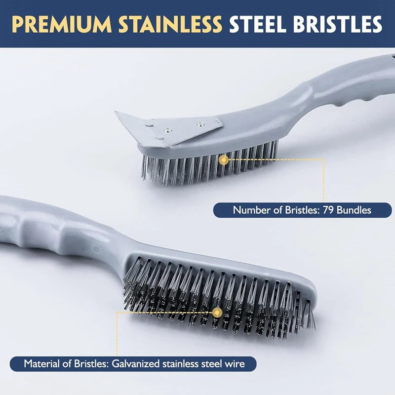 Stainless Steel Wire Brush Set 2Pcs, With Strong Handle & Metal Scraper,For Cleaning Welding Slag & Rust,Dust