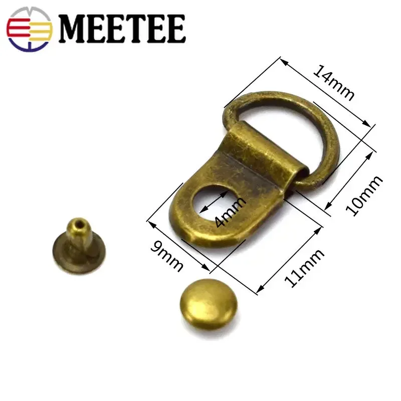 20/50Sets 9*14mm Metal Buckle Bag Strap Side Connector D Ring Clasp Shoes Luggage Carabiner Nails Buckles DIY Hardware Accessory