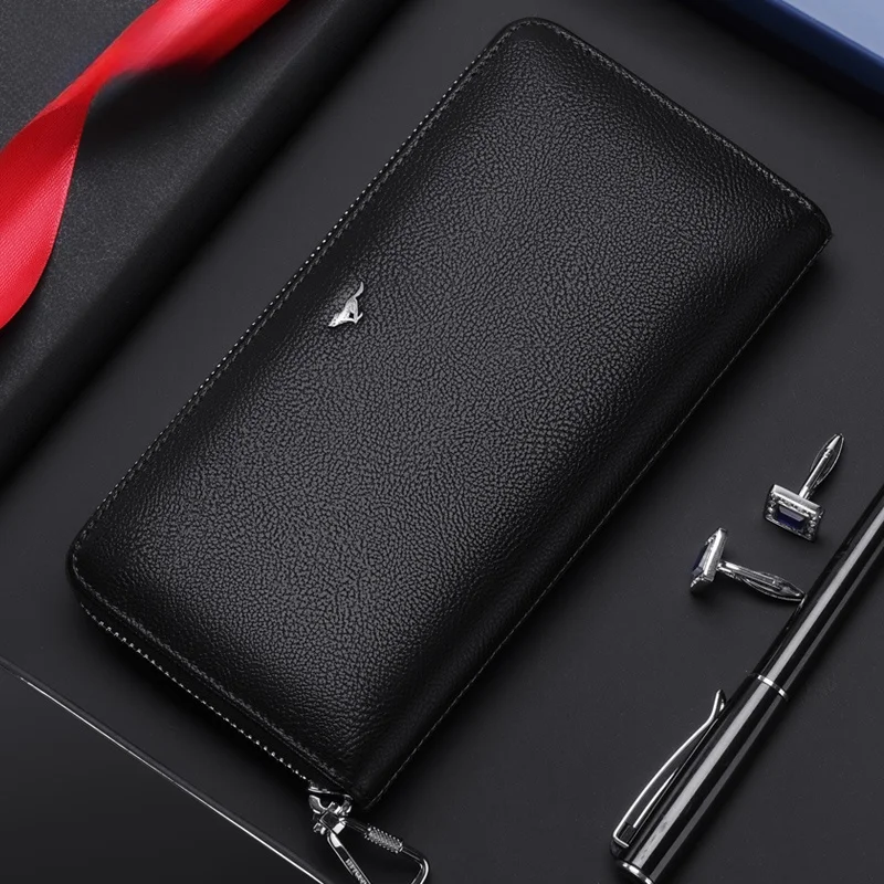 septwolves-long-leather-wallet-for-men-high-capacity-handheld-business-style-ol-litchi-pattern-canvas-zipper-closure