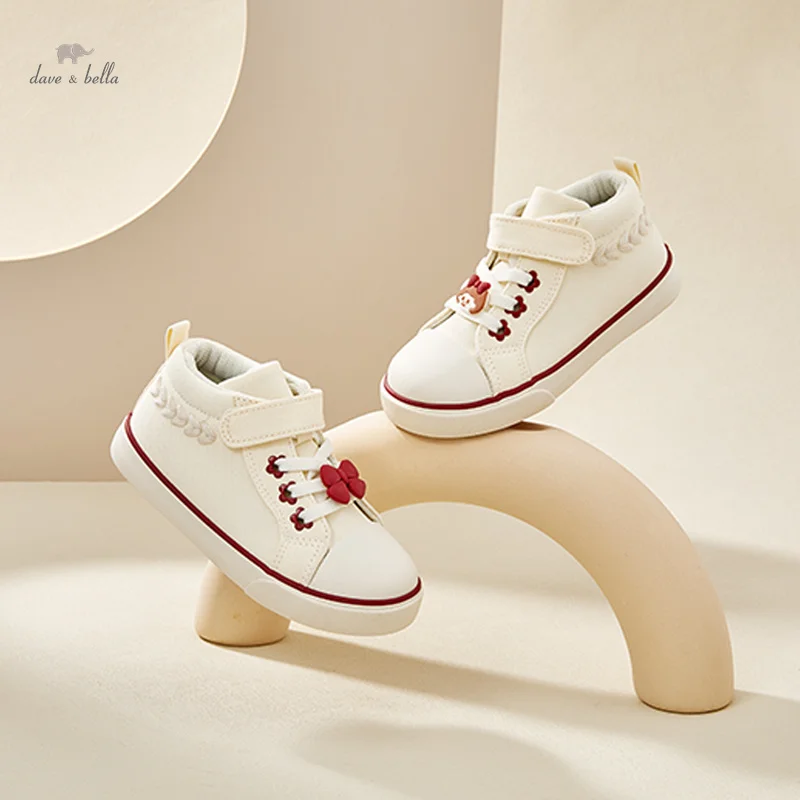 Dave Bella Canvas Shoes for Girls Beige Sneakers Autumn Kids Casual shoes Lace-up Fashion Shoes Children Girl Shoes DB3236308