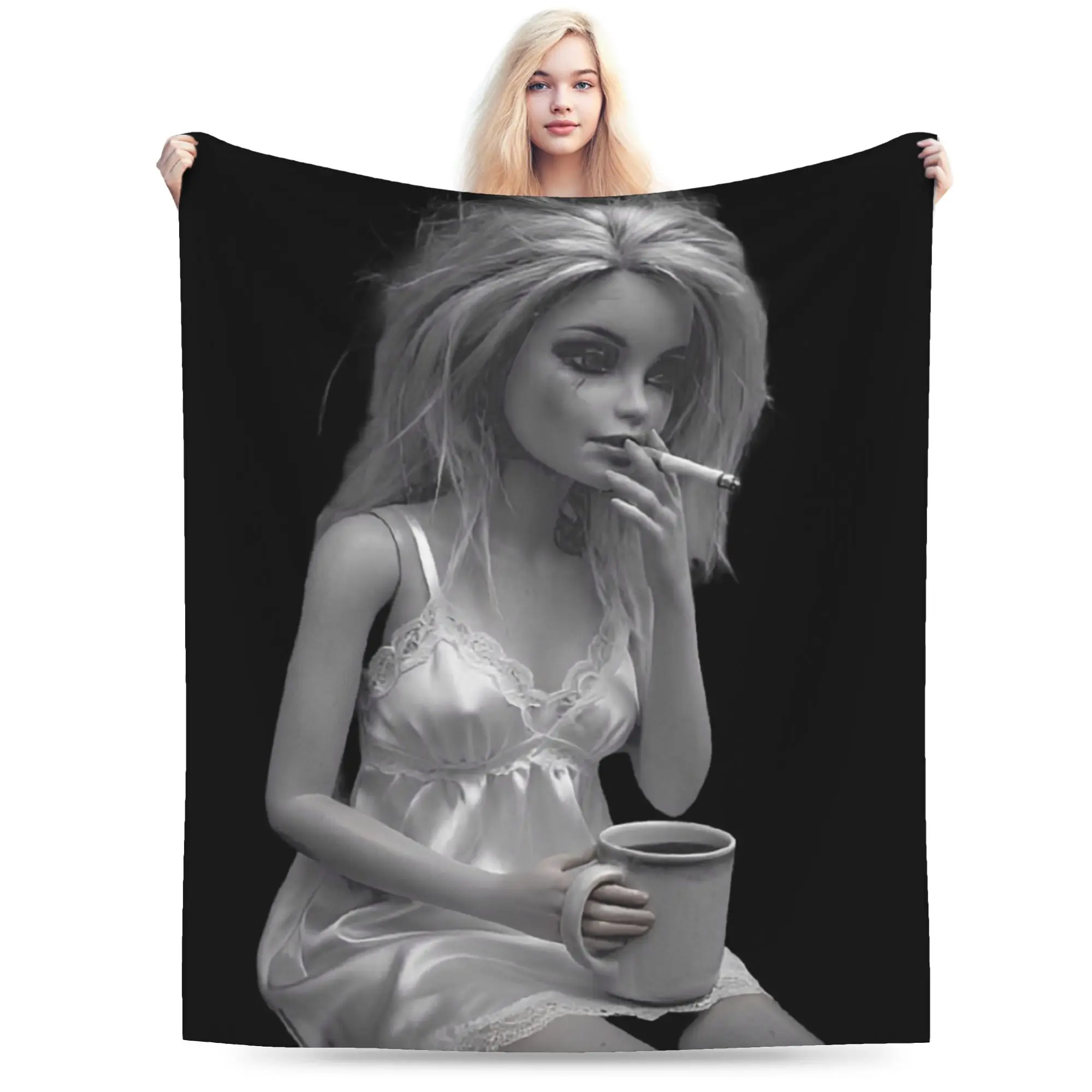 Cozy Blonde Doll Disheveled Doll Blanket Sofa Decorative  Throw Blankets Lightweight Thin Coral Fleece Plush for Travel