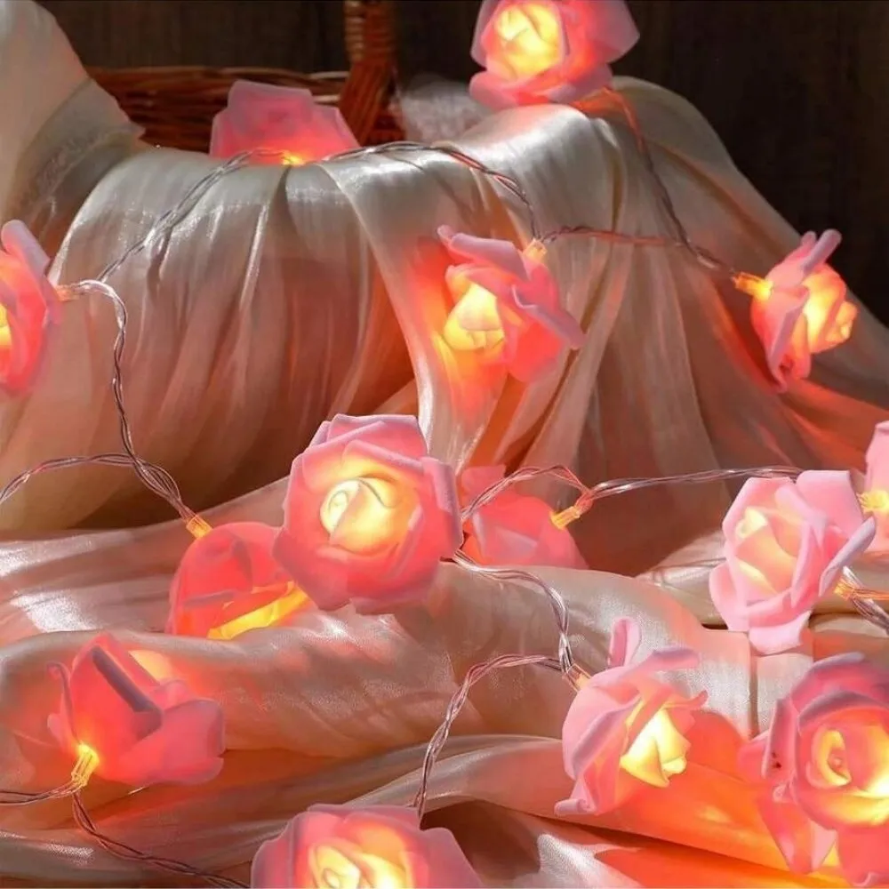 1 шт., 59,06 дюйма/118,11 дюйма, гирлянда из искусственной розы, питание от батареек АА (искл.), используется для украшения комнаты и Дня святого Валентина.