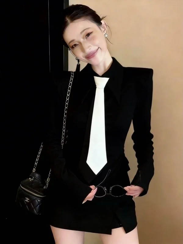 

Slim Fit Commuter Casual Sle irt And Tie Set Women's Spring Design f Skirt Two Piece Suit White Enhancing Knitted Dr