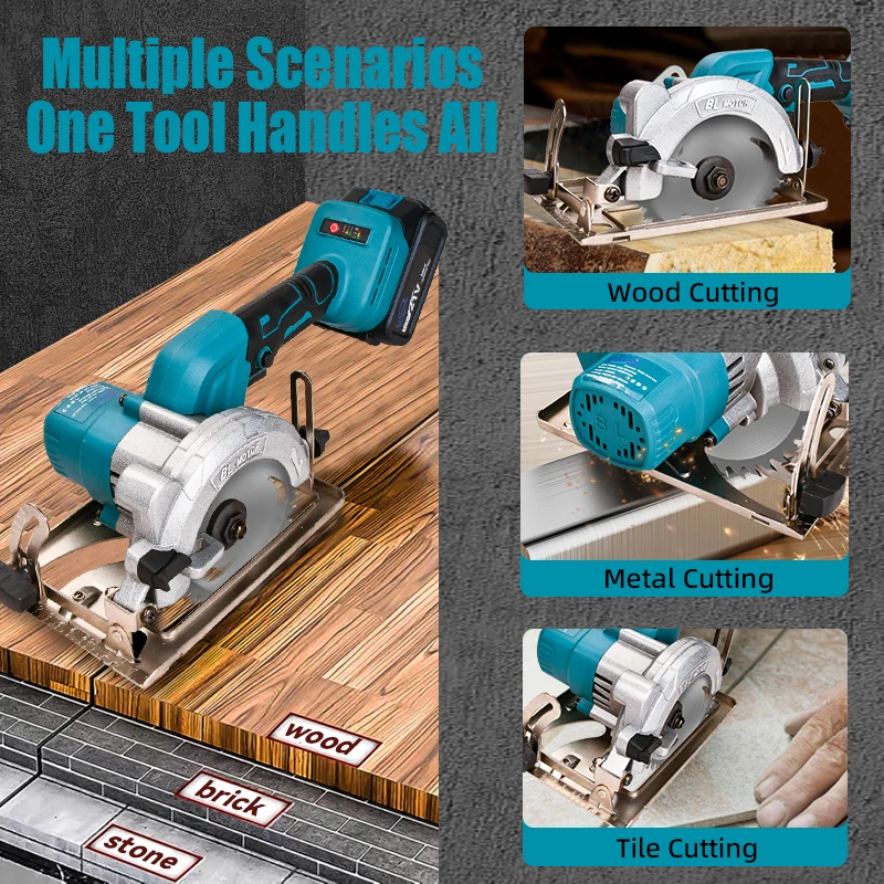 Mini sega circolare a batteria 4-1/2" Sega circolare elettrica compatta 4800 giri/min per il taglio di utensili elettrici in metallo morbido, plastica, legno