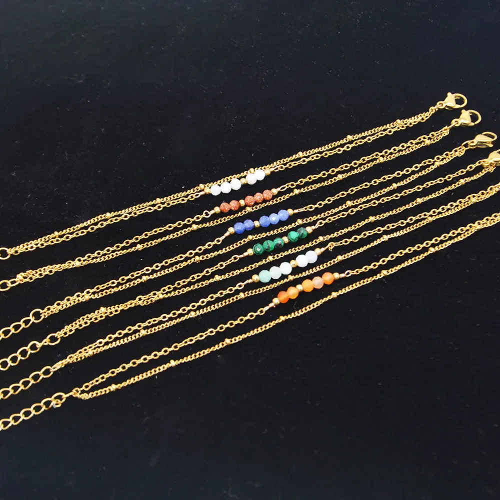 

Gold Color Plated Stainless Steel Link Bracelet for Women Double Layer Natural Stone Bracelet Men Girls Fashion Jewelry Gift