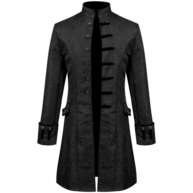 Red Men Thin Stage Performance Dress Long Jacket, Blue and Black Male Stand-up Collar Jacquard Halloween Trench Coat.