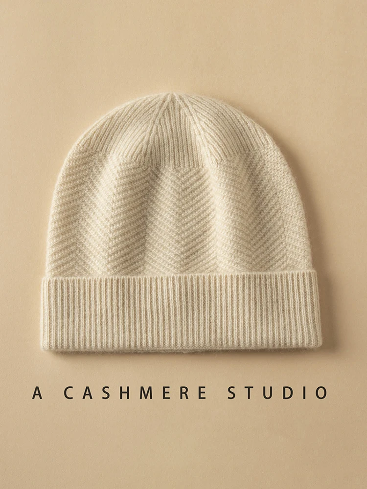 

ADDONEE Women 100% Cashmere Knitted Caps Autumn Winter Cold Hat Thick Soft Warm Beanie Cashmere Knitwear Sweater Caps