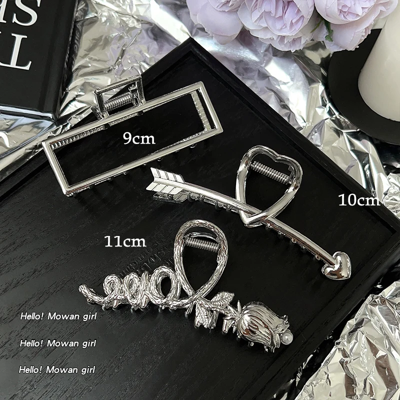 Silver cool metal clip minority cool wind high sensuous dish hair shark clip female back of the head large